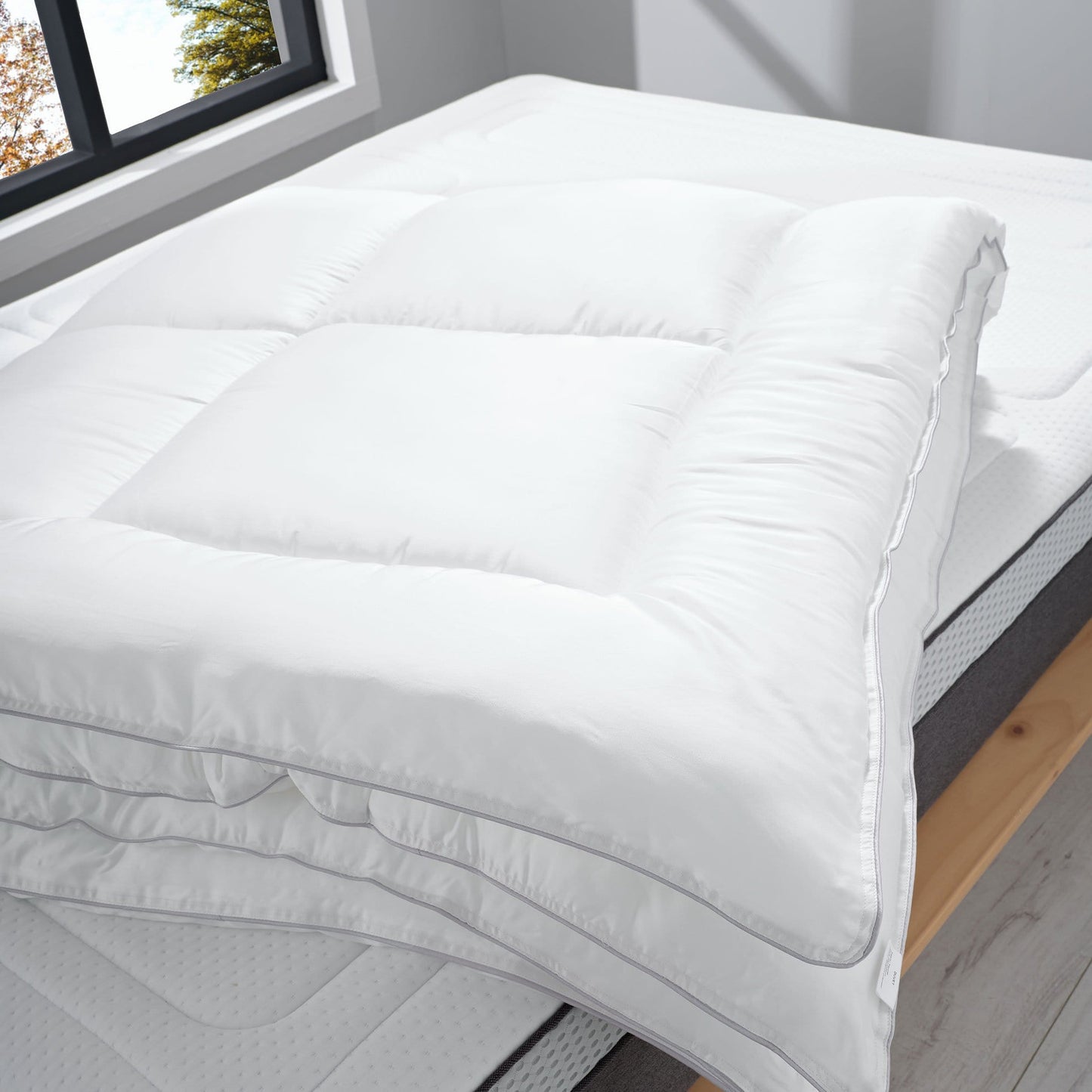 folded 13.5 tog tencel duvet on a hybrid mattress 