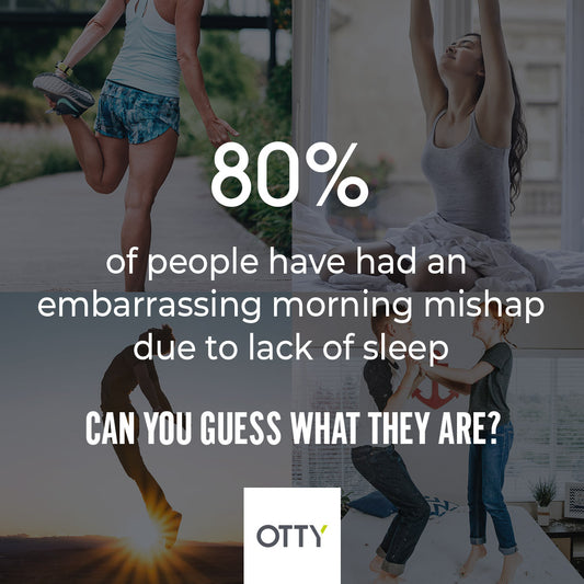 statistic graphic showing how 80% of people have had an embarrassing morning mishap due to lack of sleep. Sounds like they need a hybrid mattress.